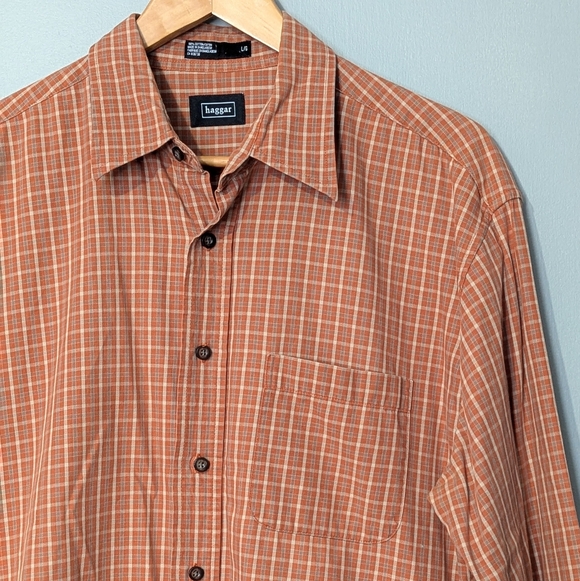 Haggar Men's Large Checkerboard‎ Pattern Long-Sleeve Button-down Shirt - Picture 2 of 7